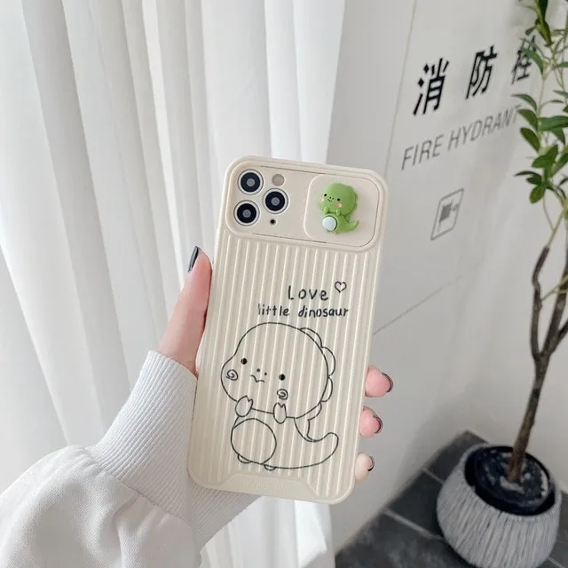 Cute Dinosaur Slide Camera Protection iPhone Case