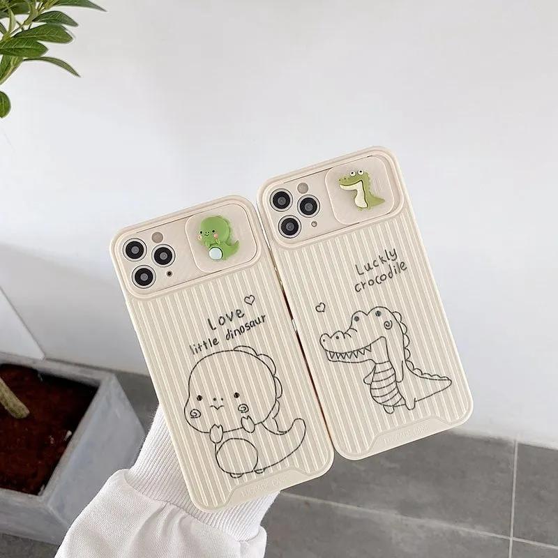 Cute Dinosaur Slide Camera Protection iPhone Case