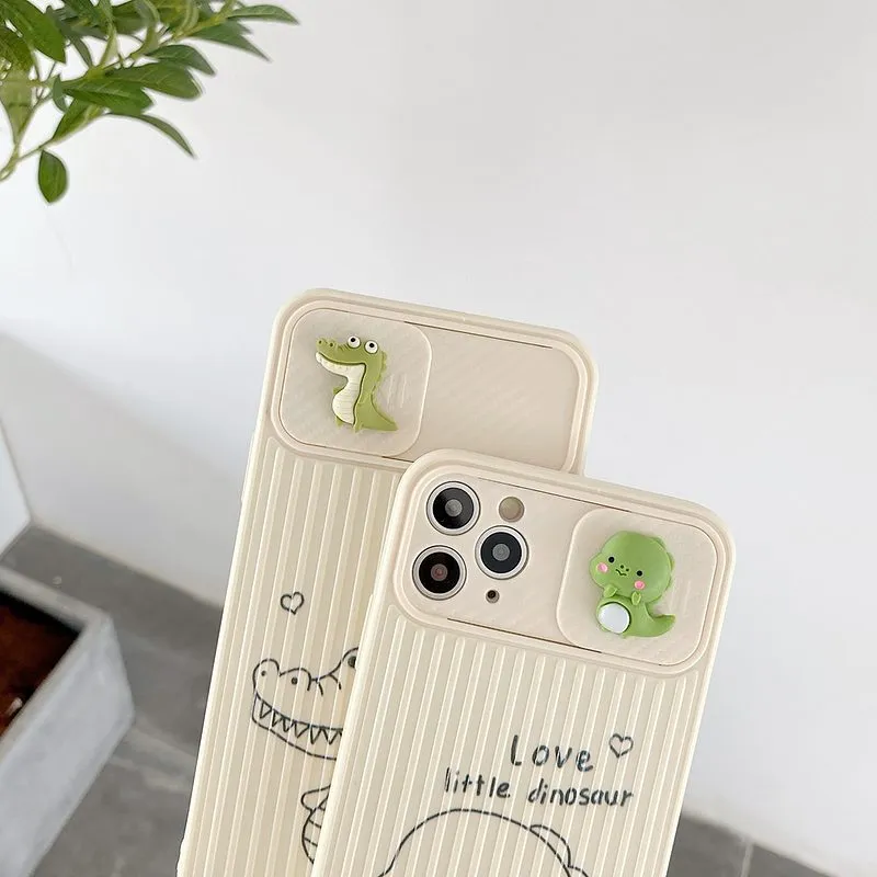 Cute Dinosaur Slide Camera Protection iPhone Case