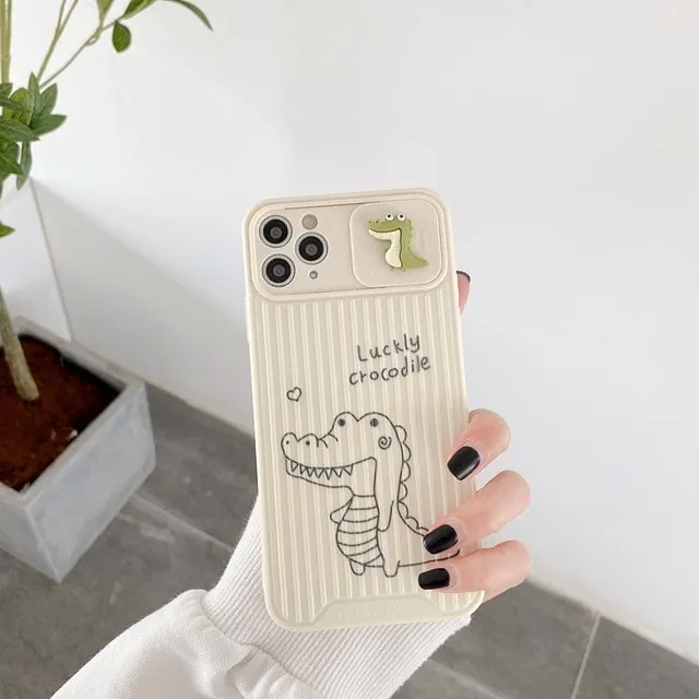 Cute Dinosaur Slide Camera Protection iPhone Case