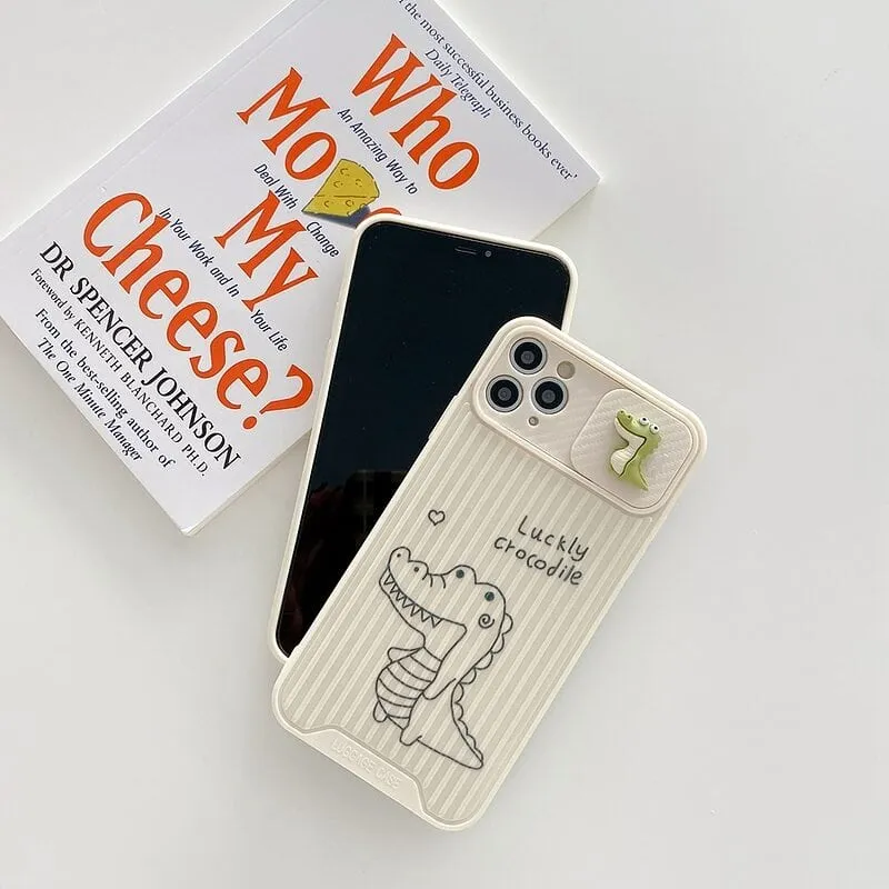 Cute Dinosaur Slide Camera Protection iPhone Case