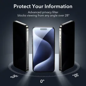ESR for iPhone 15 Pro Max Privacy Screen Protector Set, 3-Pack, Anti-spy Tempered-Glass, Micro-curved Edges, Case Friendly