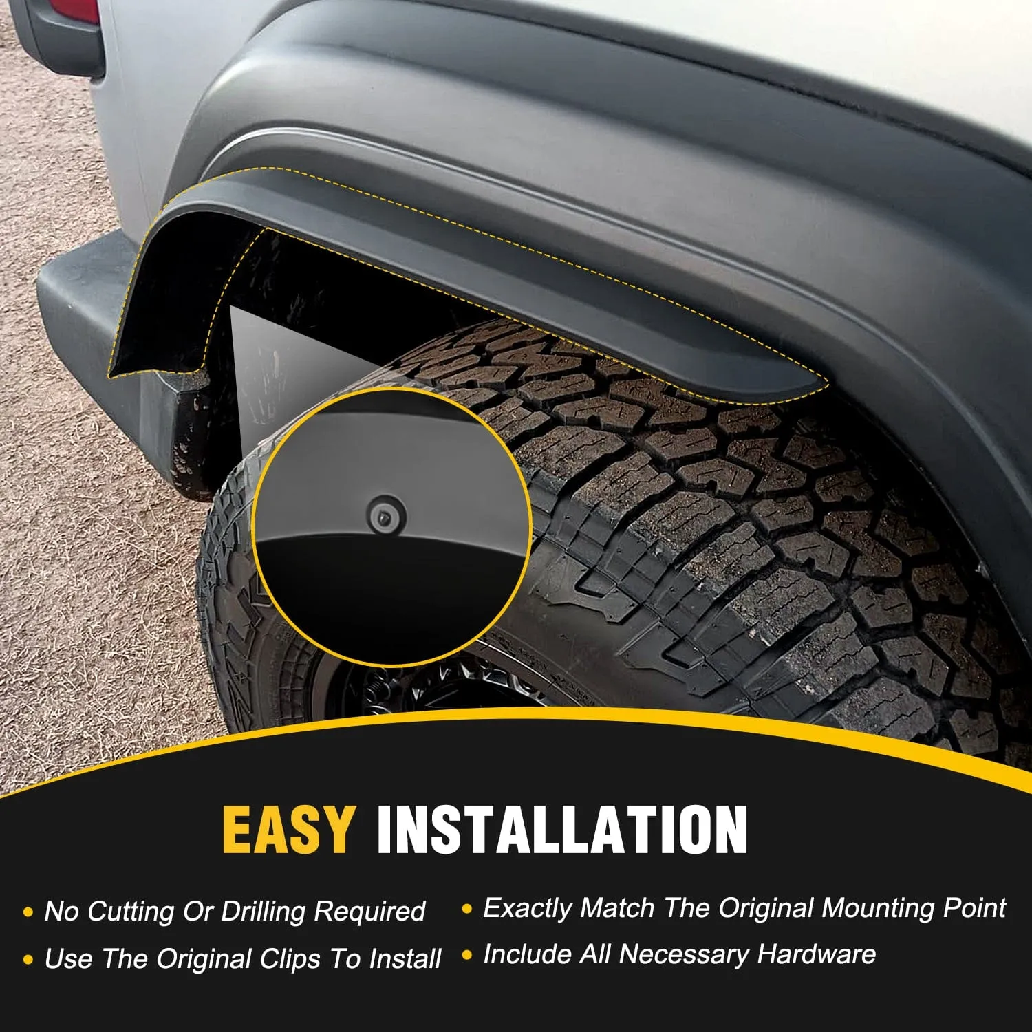 Fender Flares Extensions Set Compatible with 2018-2024 Wrangler JL and JLU Unlimited 2/4 Doors (Only for Low Wheel Arches)