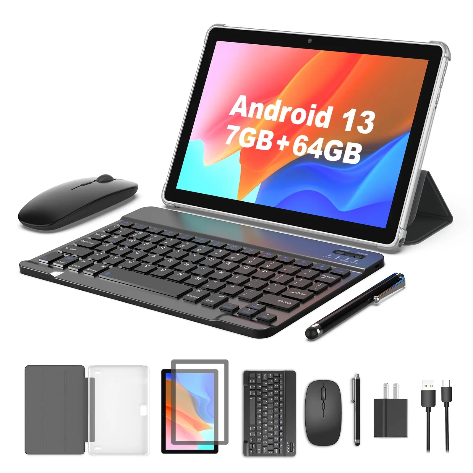 Fitifun M10 10" Tablet Android 13 Tablets 7GB 64GB 1TB Expand, Allwinner 8-Core CPU,5G Wifi,2 8MP Camera