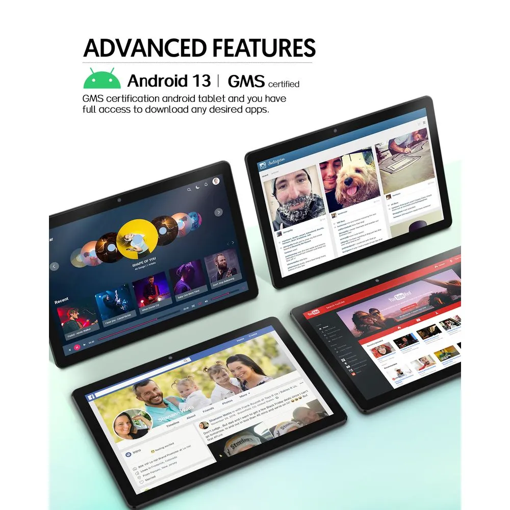 Fitifun M10 10" Tablet Android 13 Tablets 7GB 64GB 1TB Expand, Allwinner 8-Core CPU,5G Wifi,2 8MP Camera