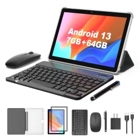 Fitifun M10 10" Tablet Android 13 Tablets 7GB 64GB 1TB Expand, Allwinner 8-Core CPU,5G Wifi,2 8MP Camera
