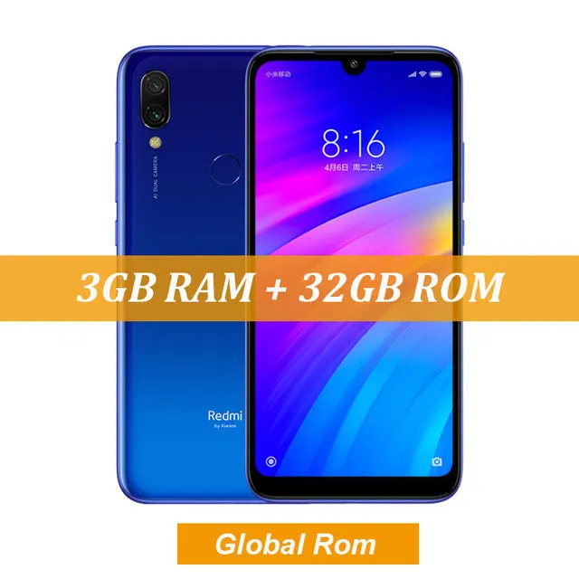 Global Rom Xiaomi Redmi 7 3GB RAM 32GB ROM Snapdragon 632 Octa Core 12MP Dual Camera 6.26" HD Mobile Phone 4000mAh Large Battery