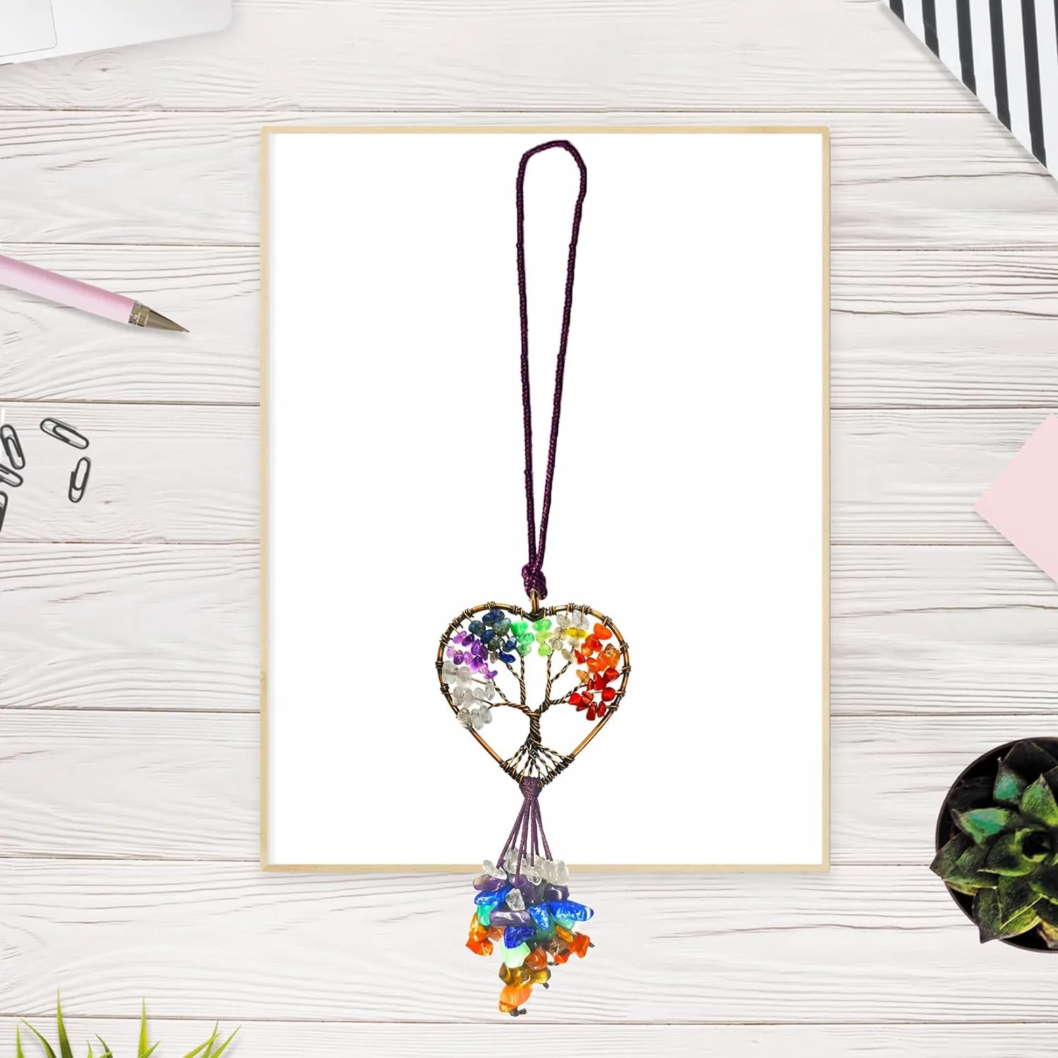 Healing Crystal Tree of Life Chakras Stones Meditation Decoration Car Hanging Accessories