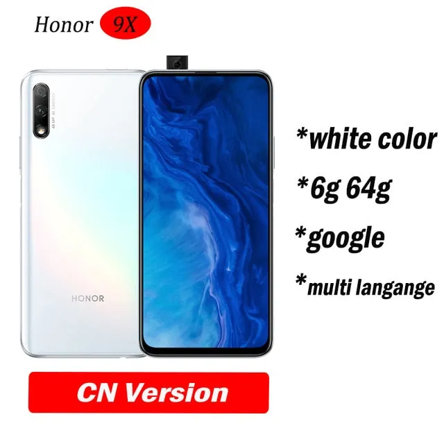 Honor 9x Smart Phone 6.59 inch Lifting Full Screen 48MP Dual Cameras 4000mAh GPU Turbo Mobile Phone
