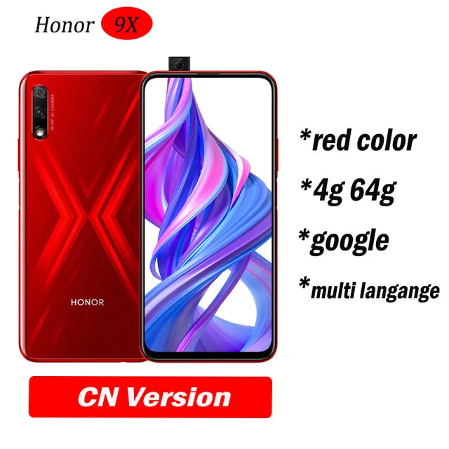 Honor 9x Smart Phone 6.59 inch Lifting Full Screen 48MP Dual Cameras 4000mAh GPU Turbo Mobile Phone