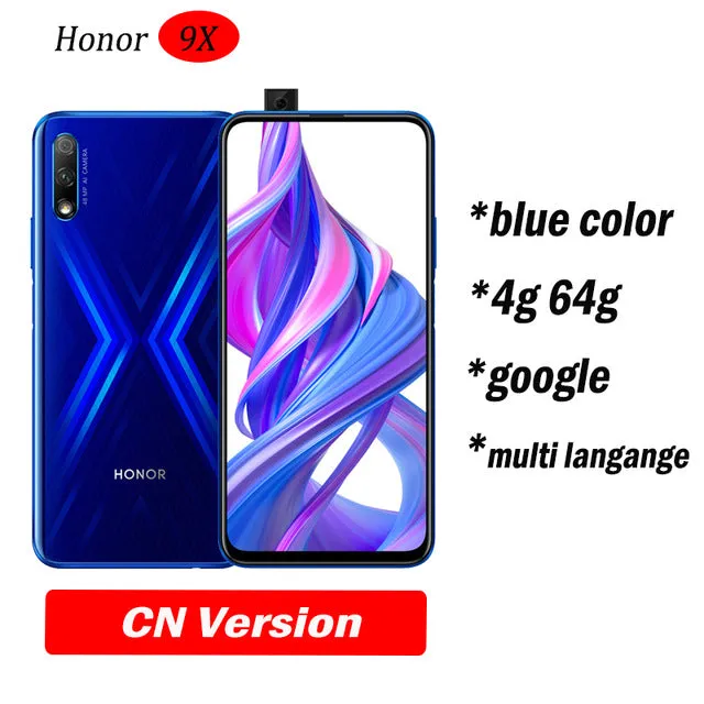 Honor 9x Smart Phone 6.59 inch Lifting Full Screen 48MP Dual Cameras 4000mAh GPU Turbo Mobile Phone