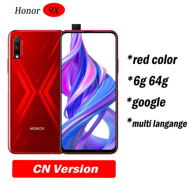 Honor 9x Smart Phone 6.59 inch Lifting Full Screen 48MP Dual Cameras 4000mAh GPU Turbo Mobile Phone