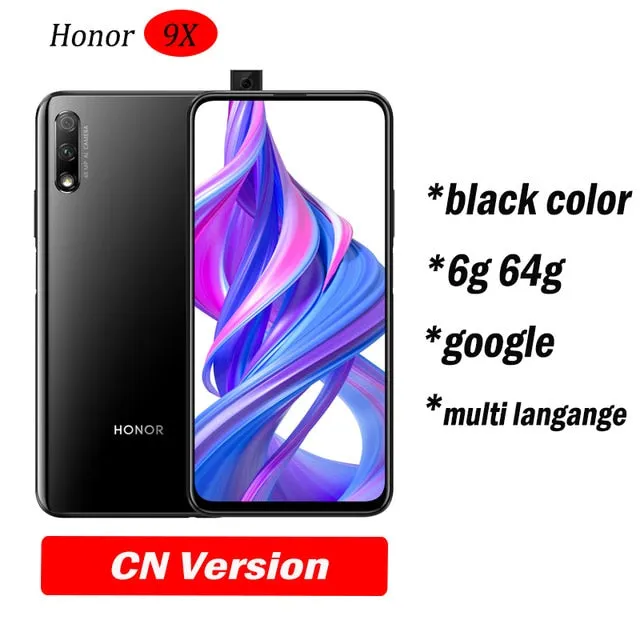 Honor 9x Smart Phone 6.59 inch Lifting Full Screen 48MP Dual Cameras 4000mAh GPU Turbo Mobile Phone