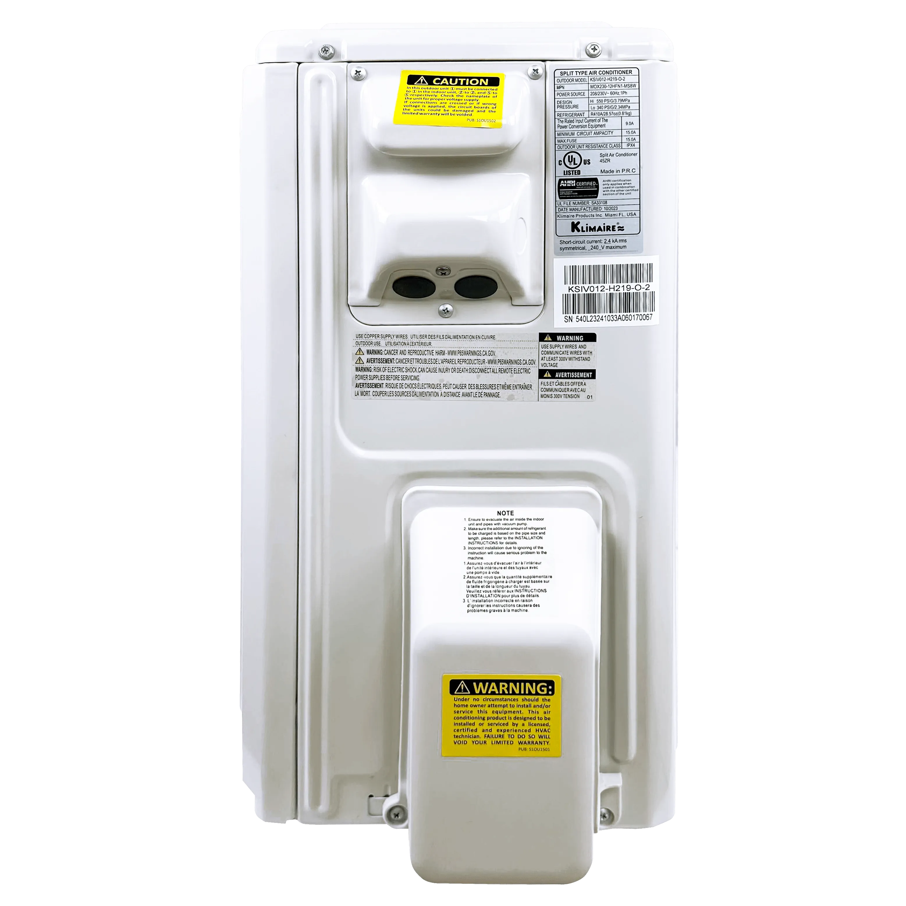 Klimaire 36,000 Btu 17.5 SEER2 220V Wall-mounted Ductless Mini-split Air Conditioner Heat Pump