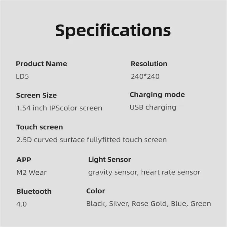 LD5 Smart Watch with 1.54" Color Display, IP67 Waterproof, Bluetooth Connectivity, Heart Rate & Blood Pressure Monitoring, Sleep Tracking