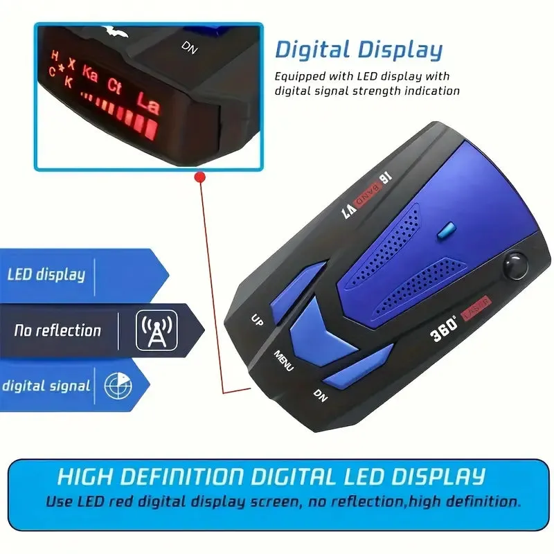 Long Range Car Detection System,City/Hwy Speed Alarm & POP Fast Scan, Automatic 360° Detection With Voice Prompt
