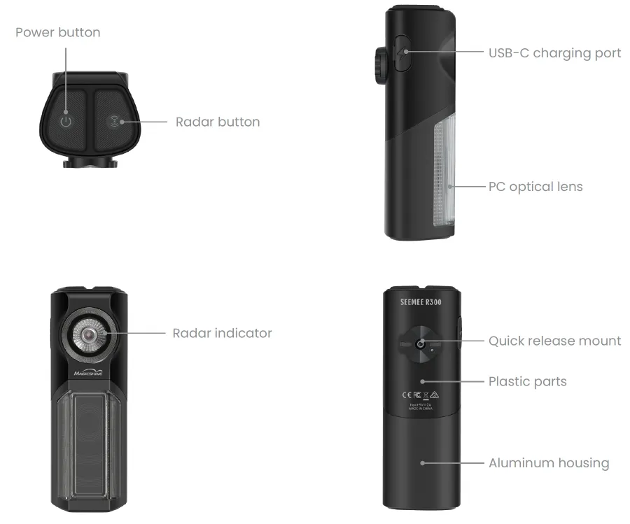 Black Magicshine SEEMEE R300 - High-Performance 300 Lumens Radar Rear Light