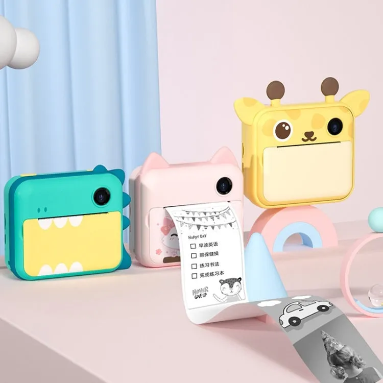 Mini Dual-Lens Instant Camera for Kids - 1200W Green Dinosaur Edition with Print Function
