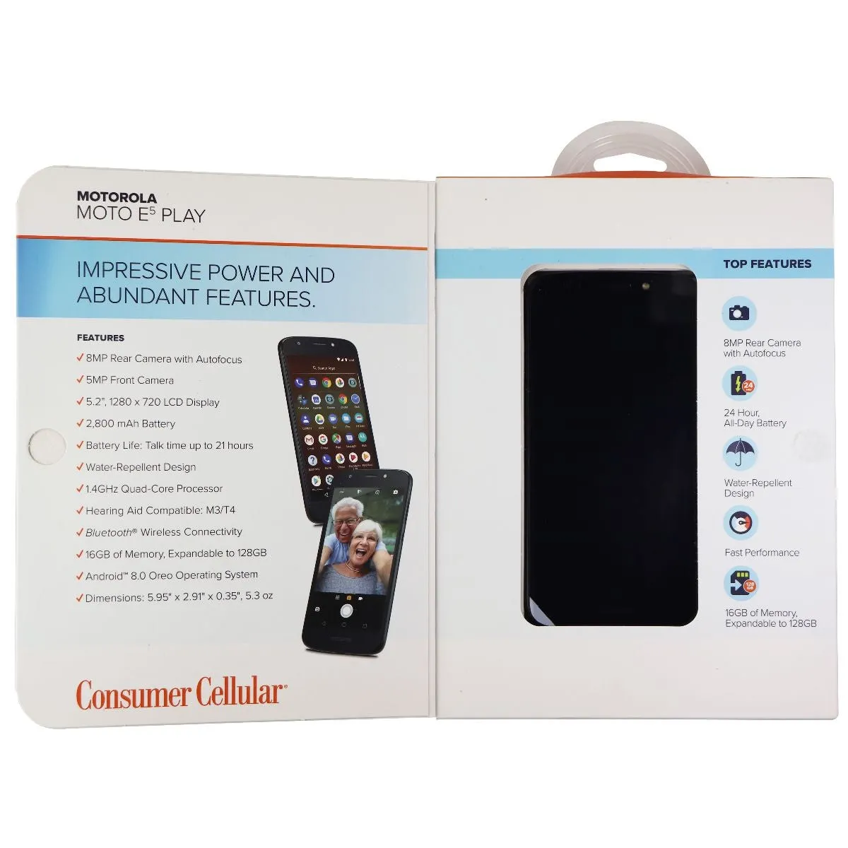 Motorola Moto E5 Play (5.2-inch) (XT1921-2) Consumer Cellular PP - 16GB/Black