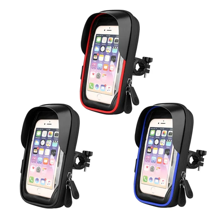 Mountain Bike Card Holder Touch Screen Mobile Phone Holder Motorcycle Electric Vehicle Waterproof Navigation Bracket Shade Mobile Phone Holder, Style:Handlebars(Blue)
