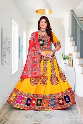 Navratri Garba Traditional Pure Cotton Gamthi Work Lehenga Choli for Women's