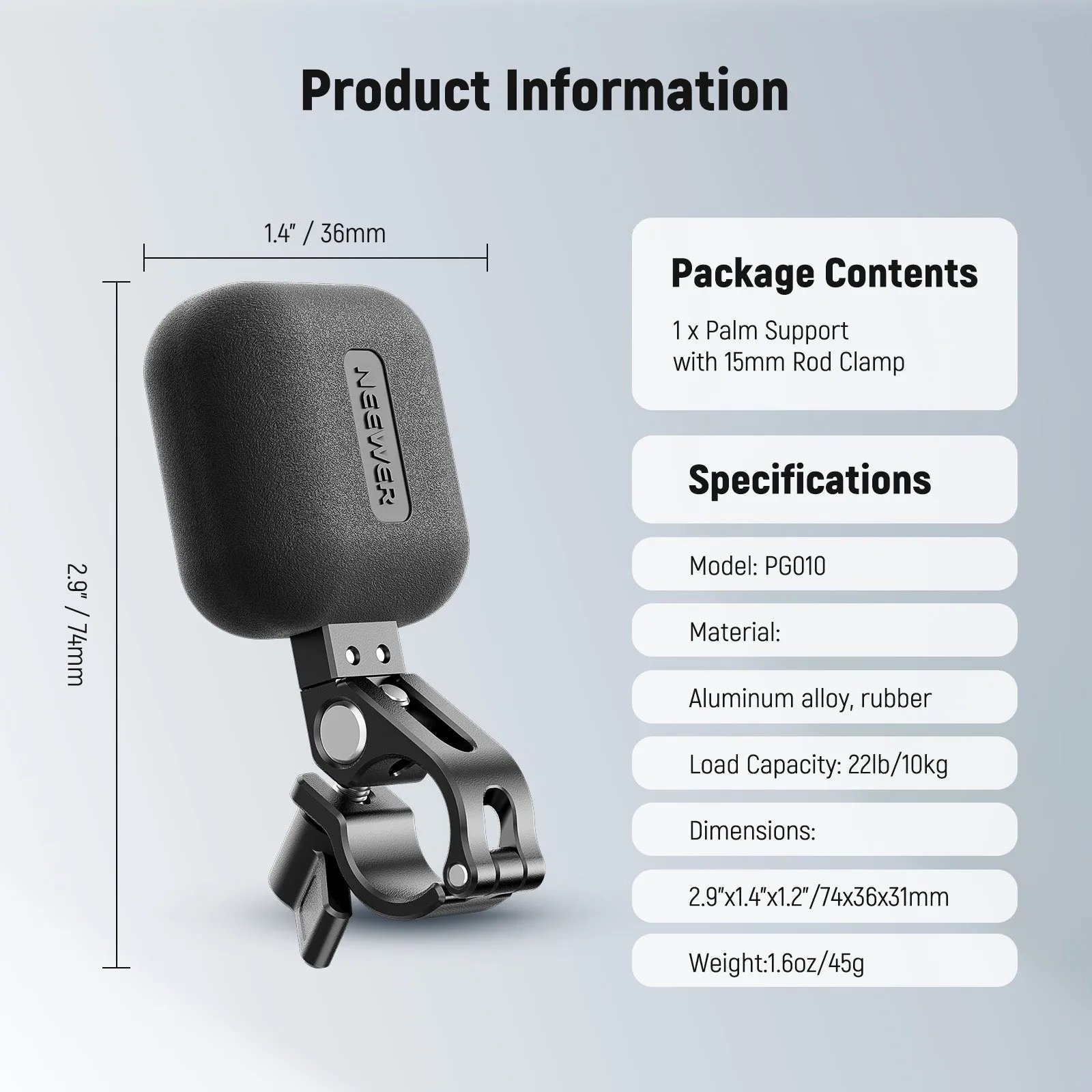 NEEWER PG010 Palm Support with 15mm Rod Clamp for Mini Follow Focus