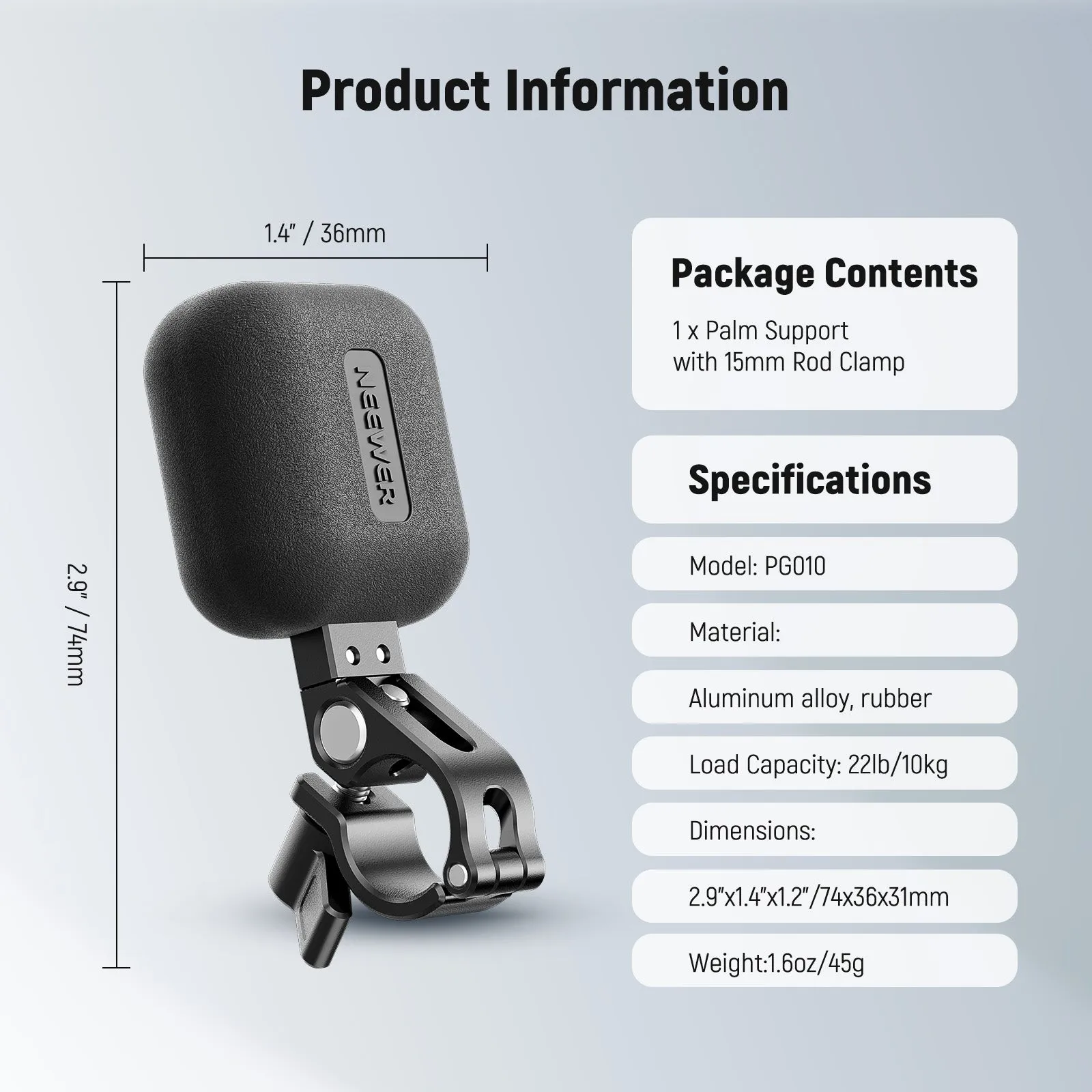 NEEWER PG010 Palm Support with 15mm Rod Clamp for Mini Follow Focus