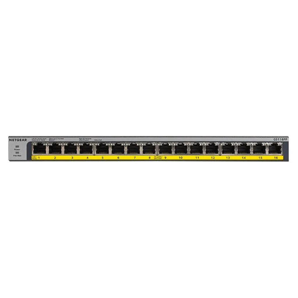 Netgear 16 Port Gigabit Ethernet High Power Unmanaged PoE  Switch With FlexPoE 183 W GS116PP