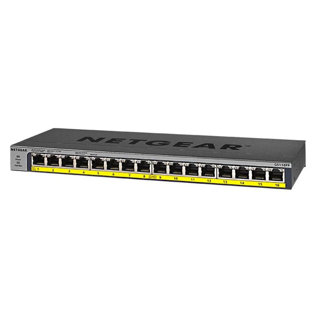 Netgear 16 Port Gigabit Ethernet High Power Unmanaged PoE  Switch With FlexPoE 183 W GS116PP