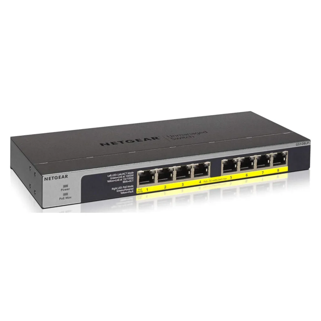 Netgear 8 Port Gigabit Ethernet Unmanaged PoE  Switch With FlexPoE GS108LP