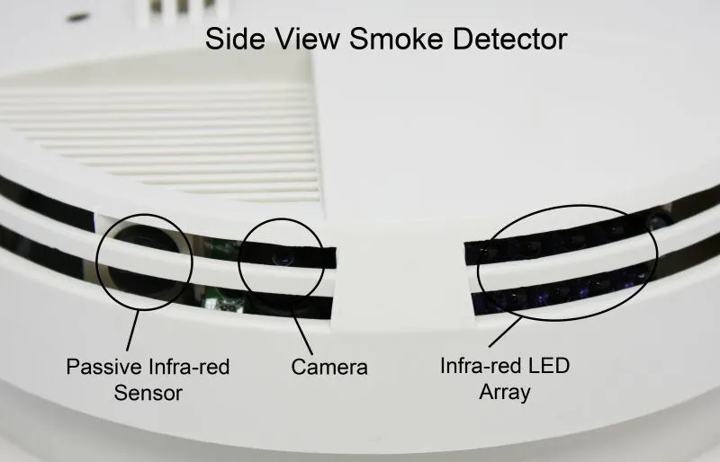 Night Vision [Side View] Smoke Detector 4K Hidden Camera DVR [Battery Powered]