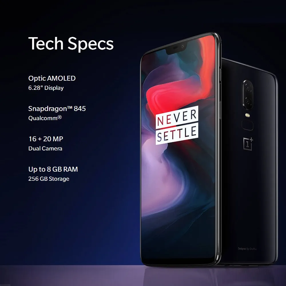 Original OnePlus 6 6.28-inch Notch Display 8GB 256GB Snapdragon Dual Camera Face Unlock Smartphone