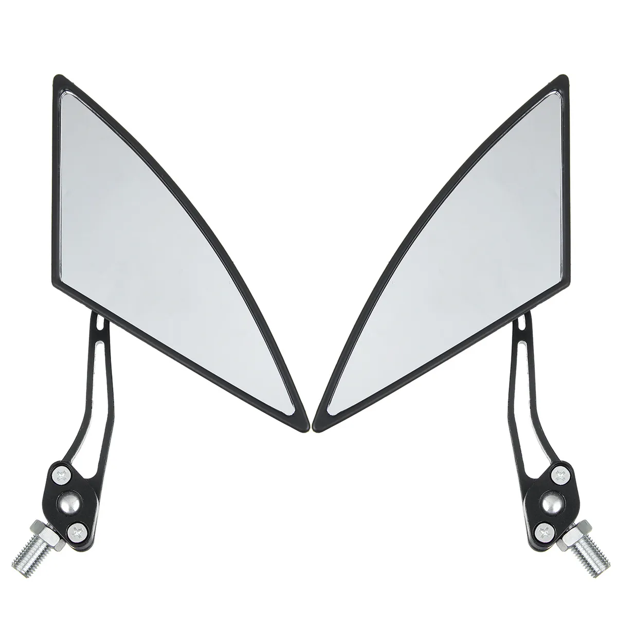 Pair Universal Motorcycle Aluminum Rod Rearview Side Mirrors Triangle
