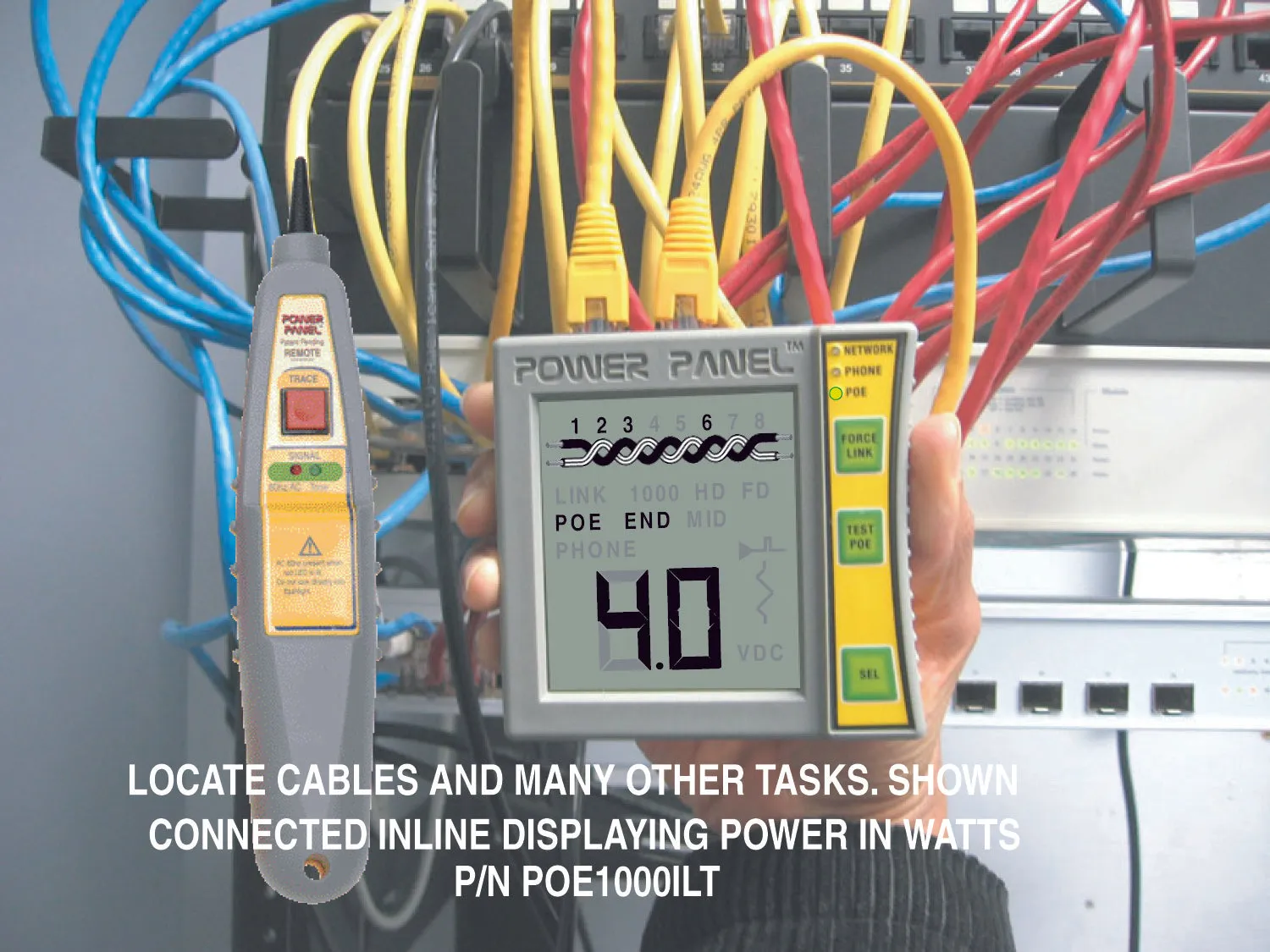 Power Panel CAT 5/6 Digital Volt Meter with Tracer Probe (POE1000ILT)