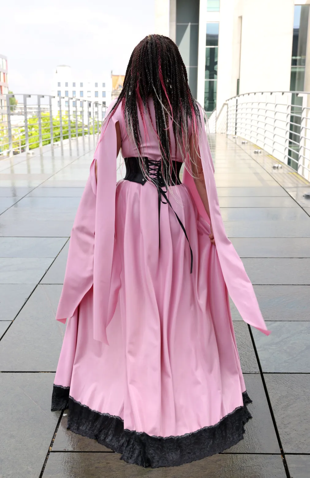 "Eleanor" Latex Gown/ Long Dress in Gothic Victorian/ Elfin Style: Lace Front, Slit Skirt & Flared Sleeves
