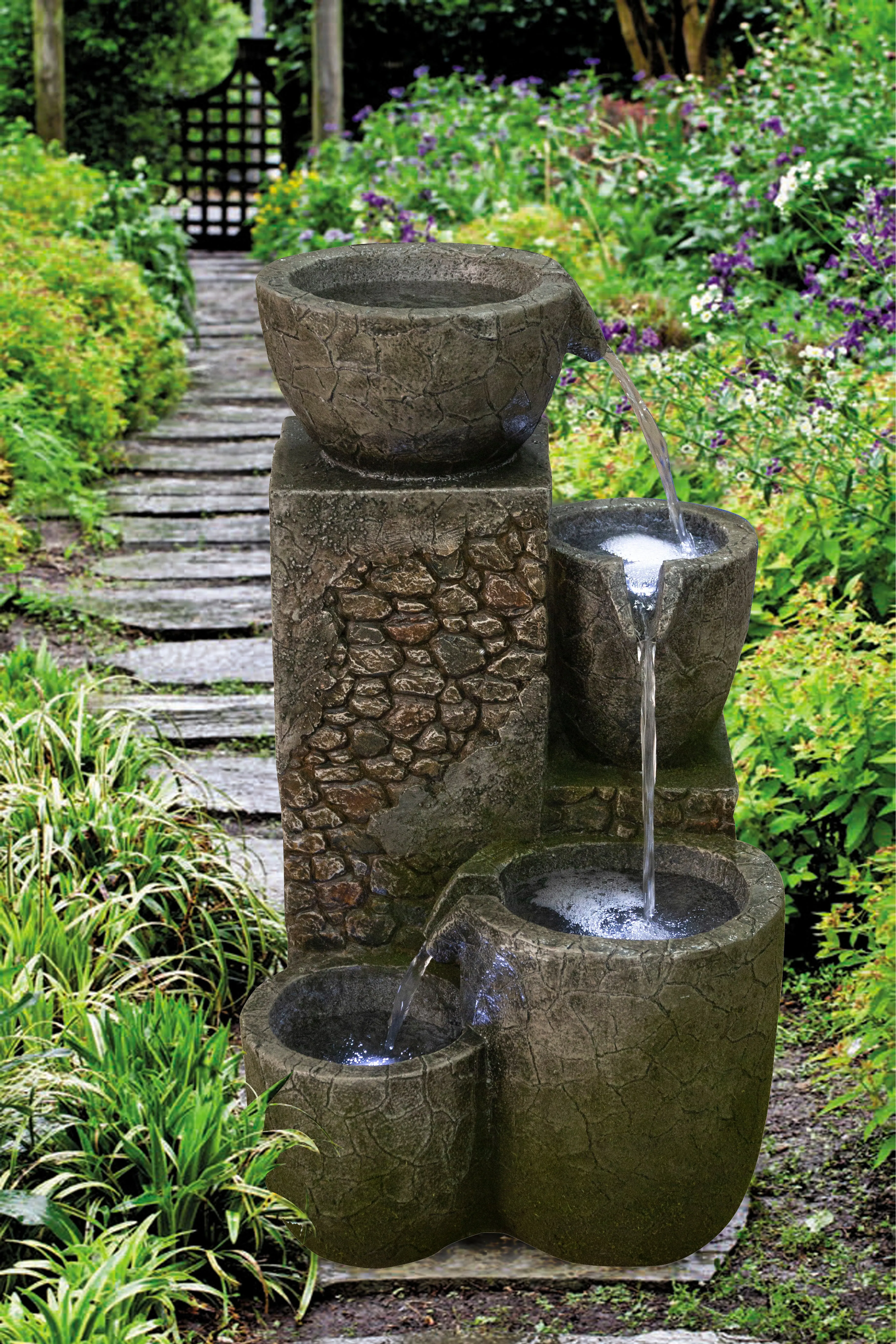 Rock Fountain W/3 Cool White Leds