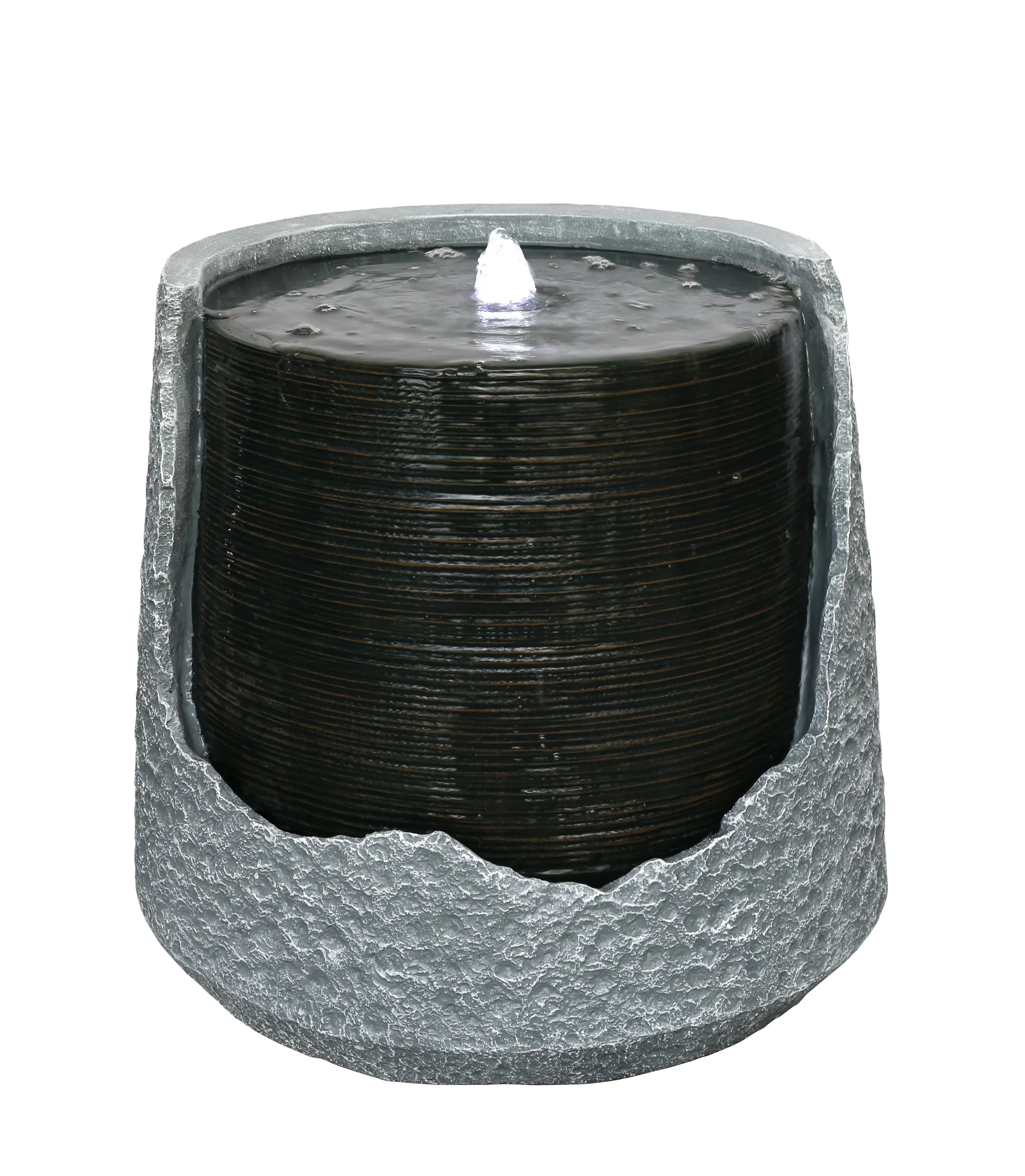 Round Bubbling LED Fountain - Sculptural Design