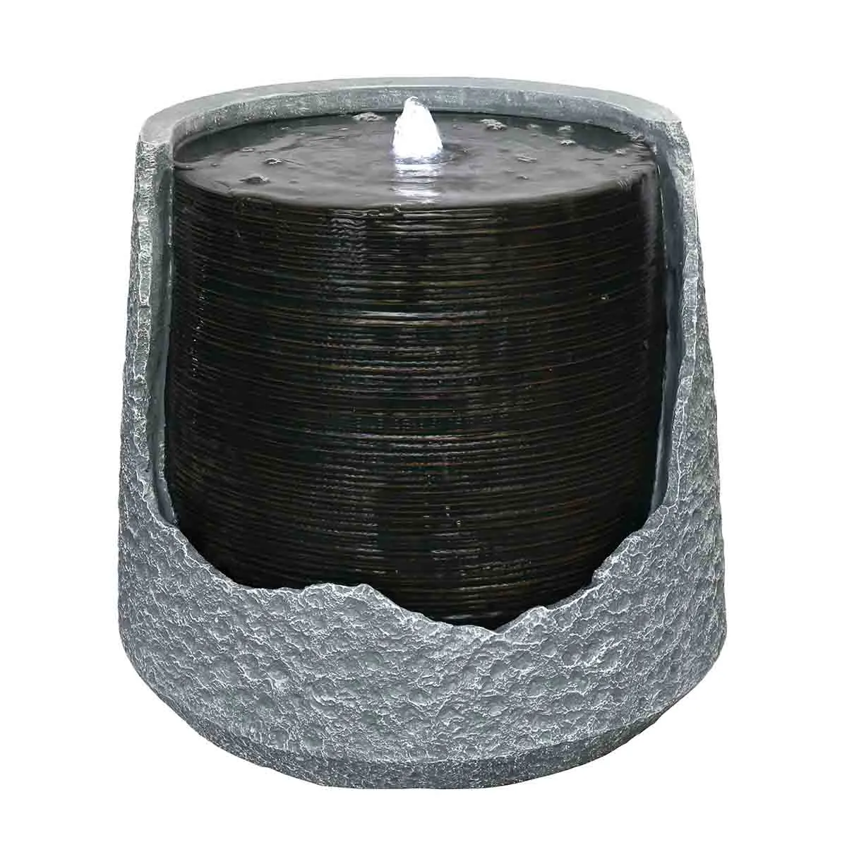 Round Bubbling LED Fountain - Sculptural Design