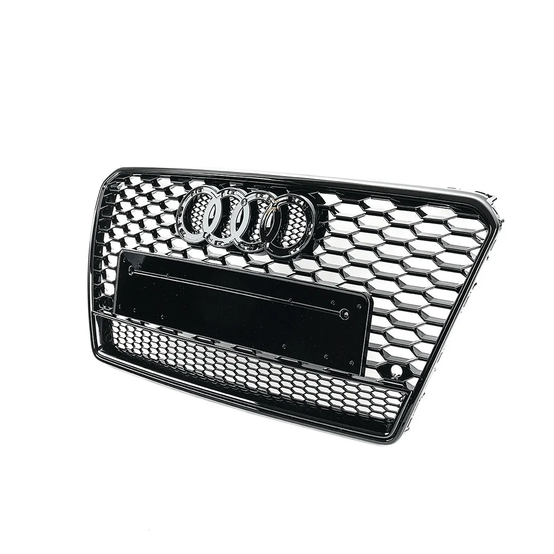 RS7 Style Grille - 4G Pre-Facelift A7/S7 - Black With Black Frame - Silver Quattro
