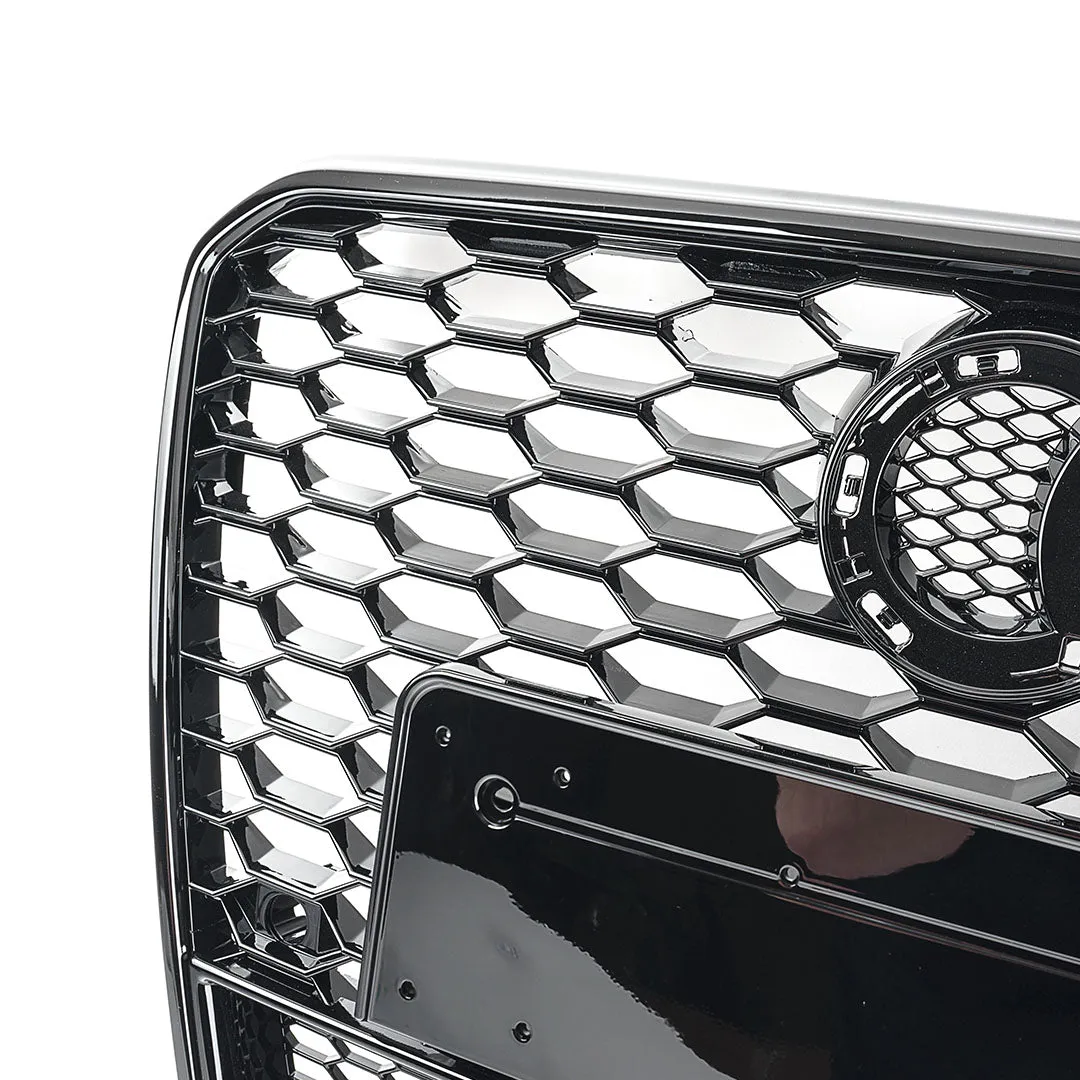RS7 Style Grille - 4G Pre-Facelift A7/S7 - Black With Black Frame - Silver Quattro