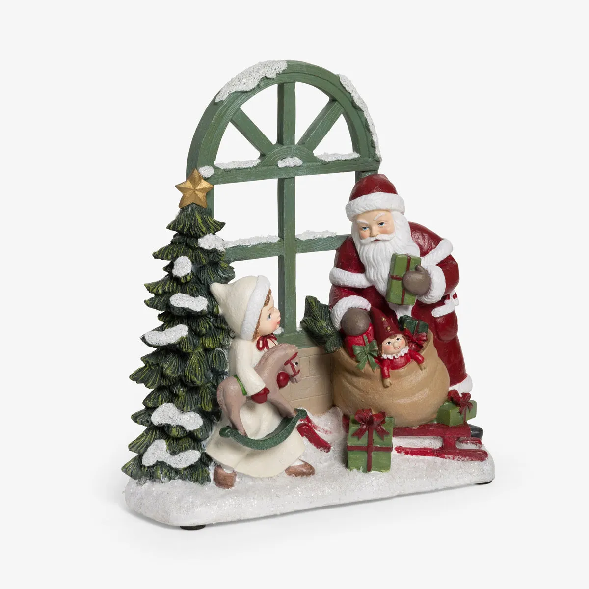 Santa & Children Statue Window Scene With LEDs