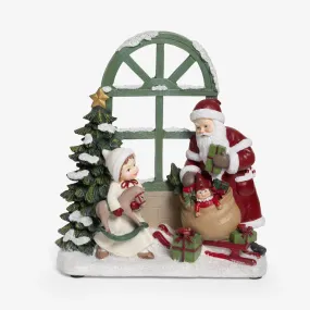 Santa & Children Statue Window Scene With LEDs