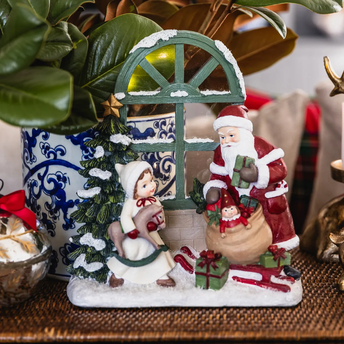 Santa & Children Statue Window Scene With LEDs
