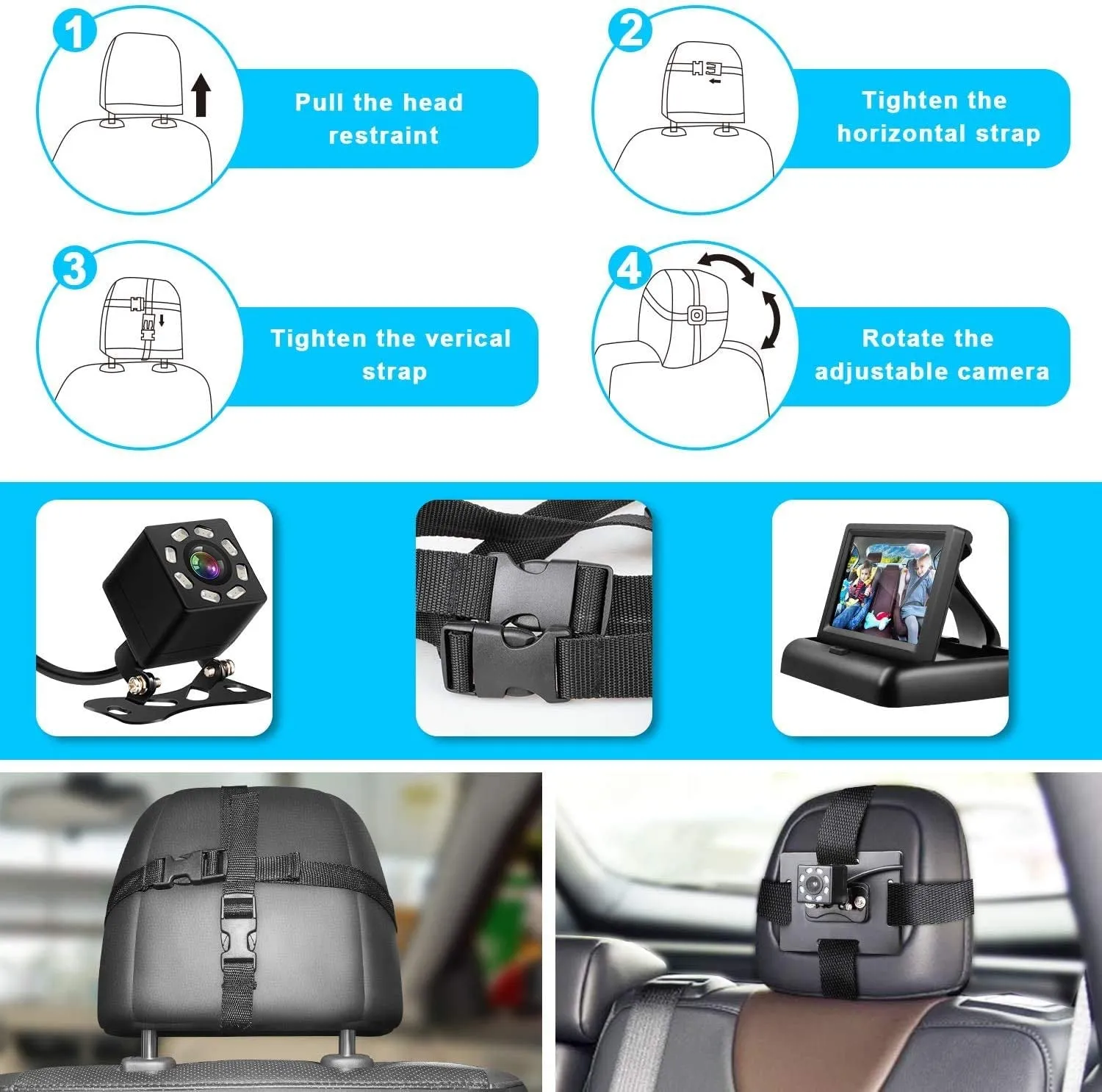 Shynerk Baby Car Mirror, 4.3'' HD Night Vision Function Car Mirror Display, Safety Car Seat Mirror Camera Monitored Mirror with Wide Crystal Clear View, Aimed at Baby, Easily Observe the Baby’S Move