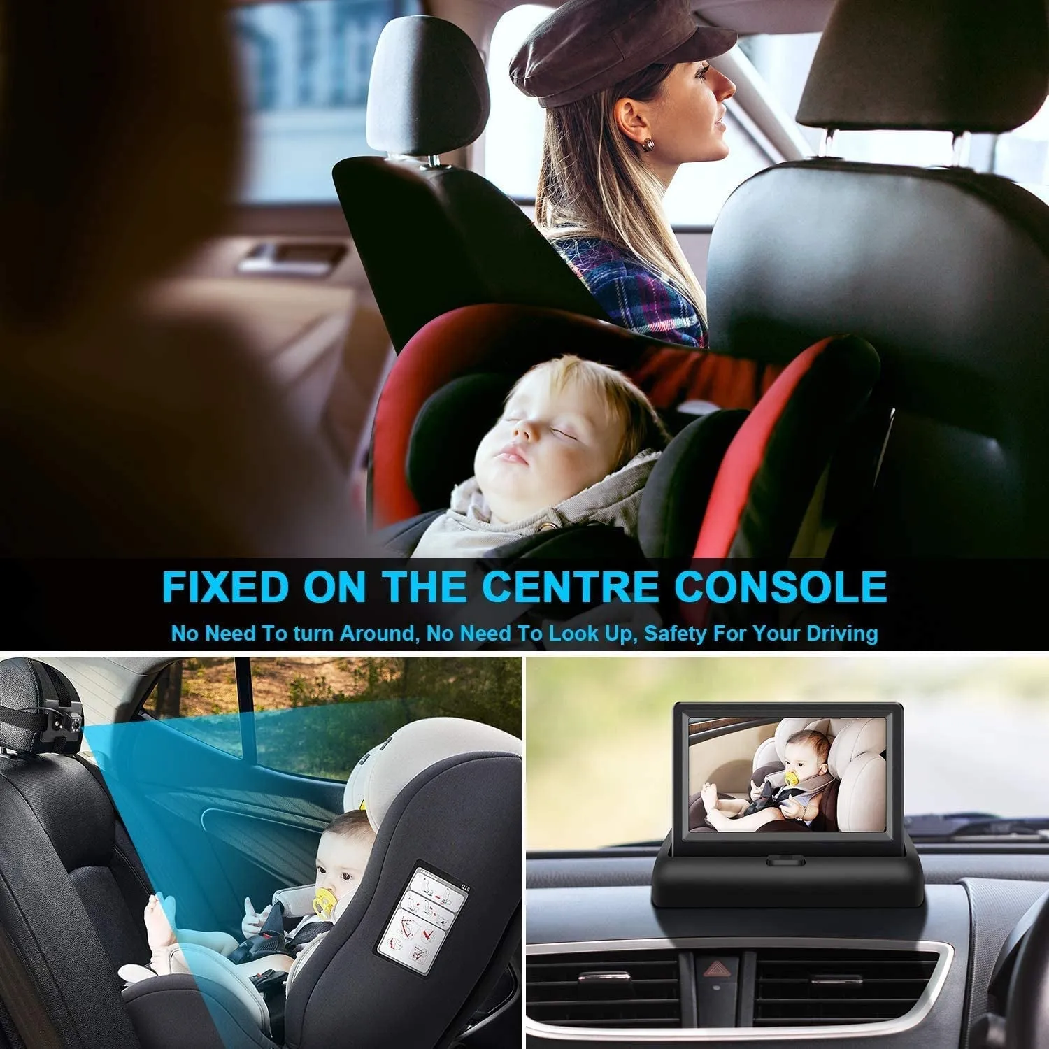 Shynerk Baby Car Mirror, 4.3'' HD Night Vision Function Car Mirror Display, Safety Car Seat Mirror Camera Monitored Mirror with Wide Crystal Clear View, Aimed at Baby, Easily Observe the Baby’S Move