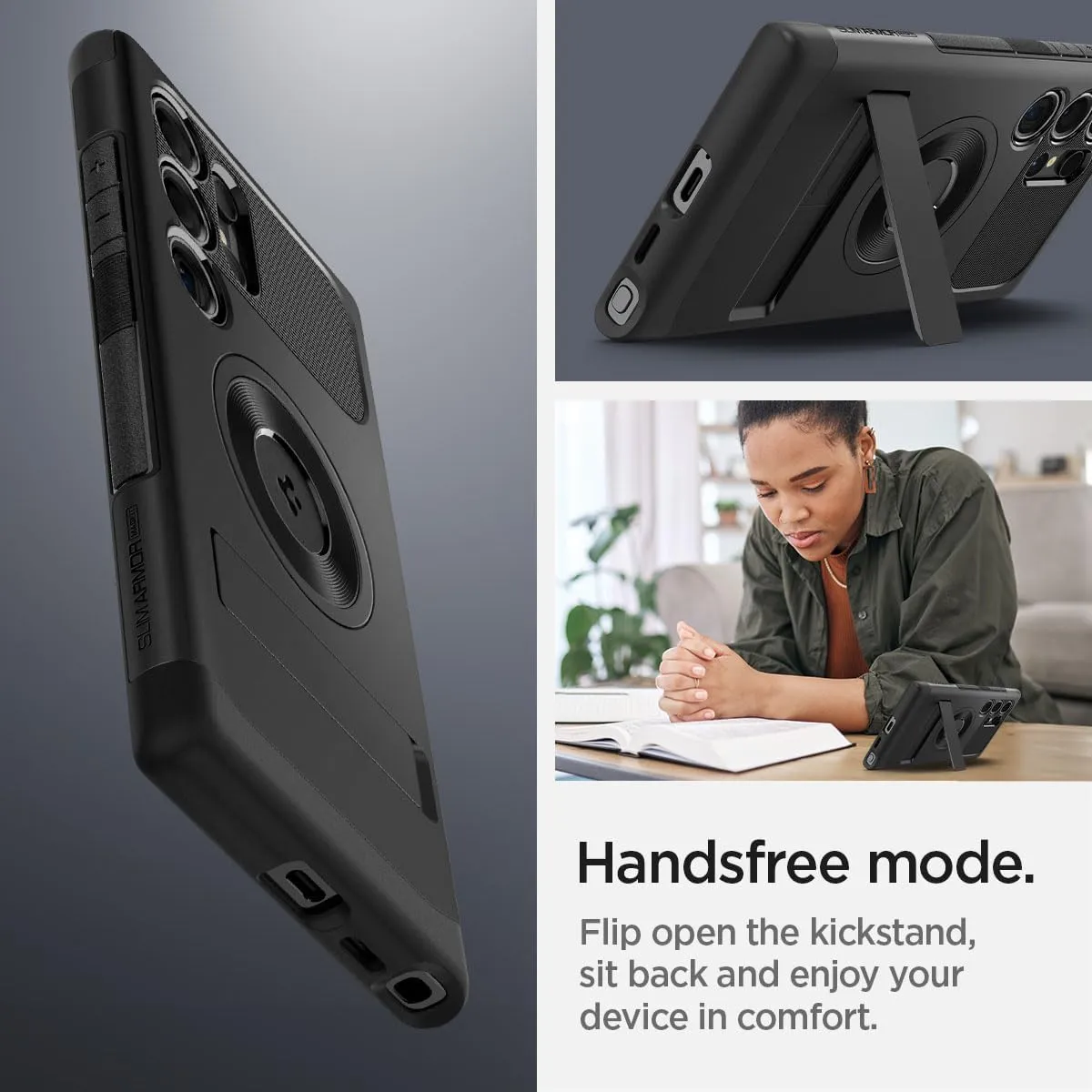 Spigen Slim Armor MagFit for Samsung Galaxy S24 ULTRA case cover with Kickstand MagSafe compatible (2024) - Black