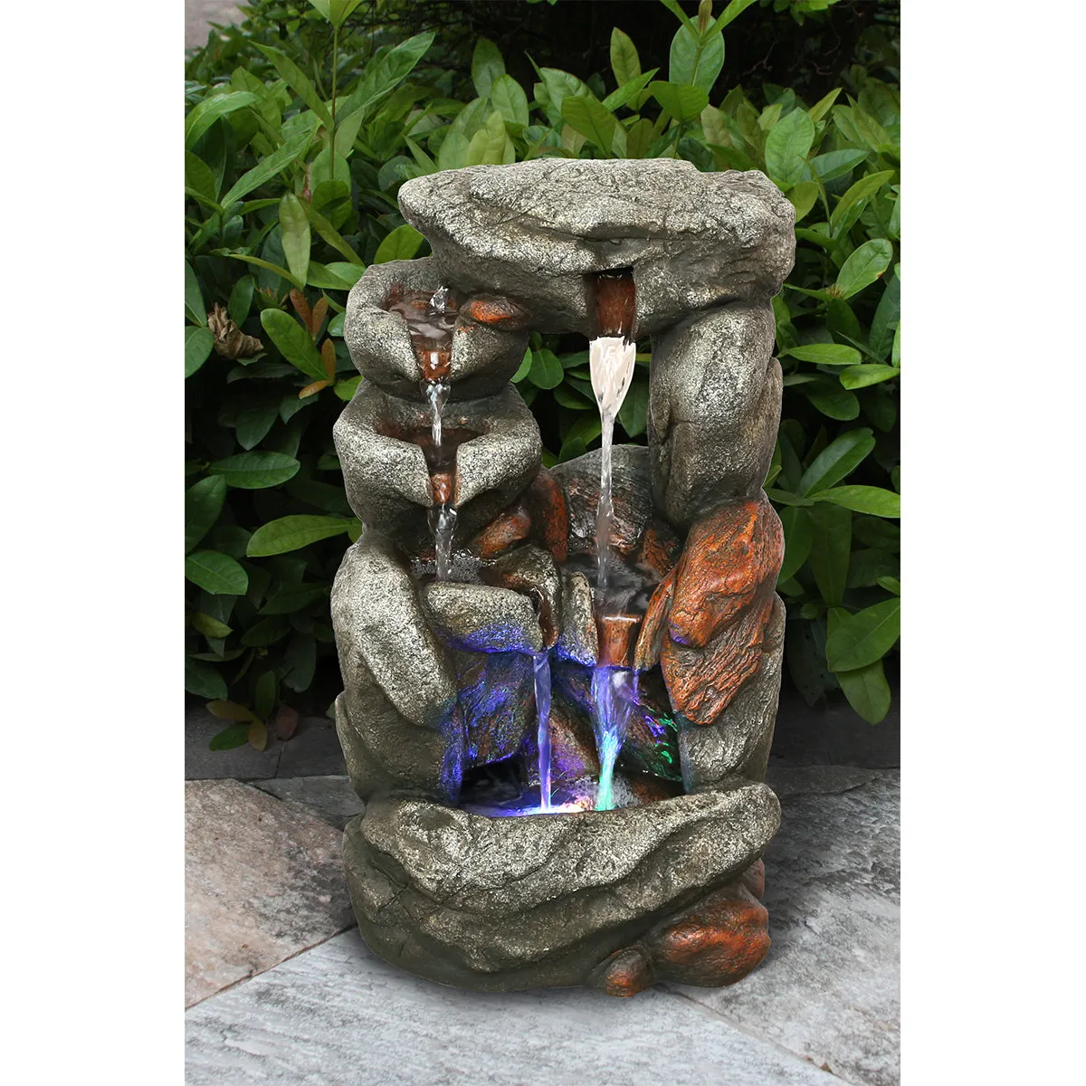 Stone Waterfall Fountain With 4 Rgb Leds
