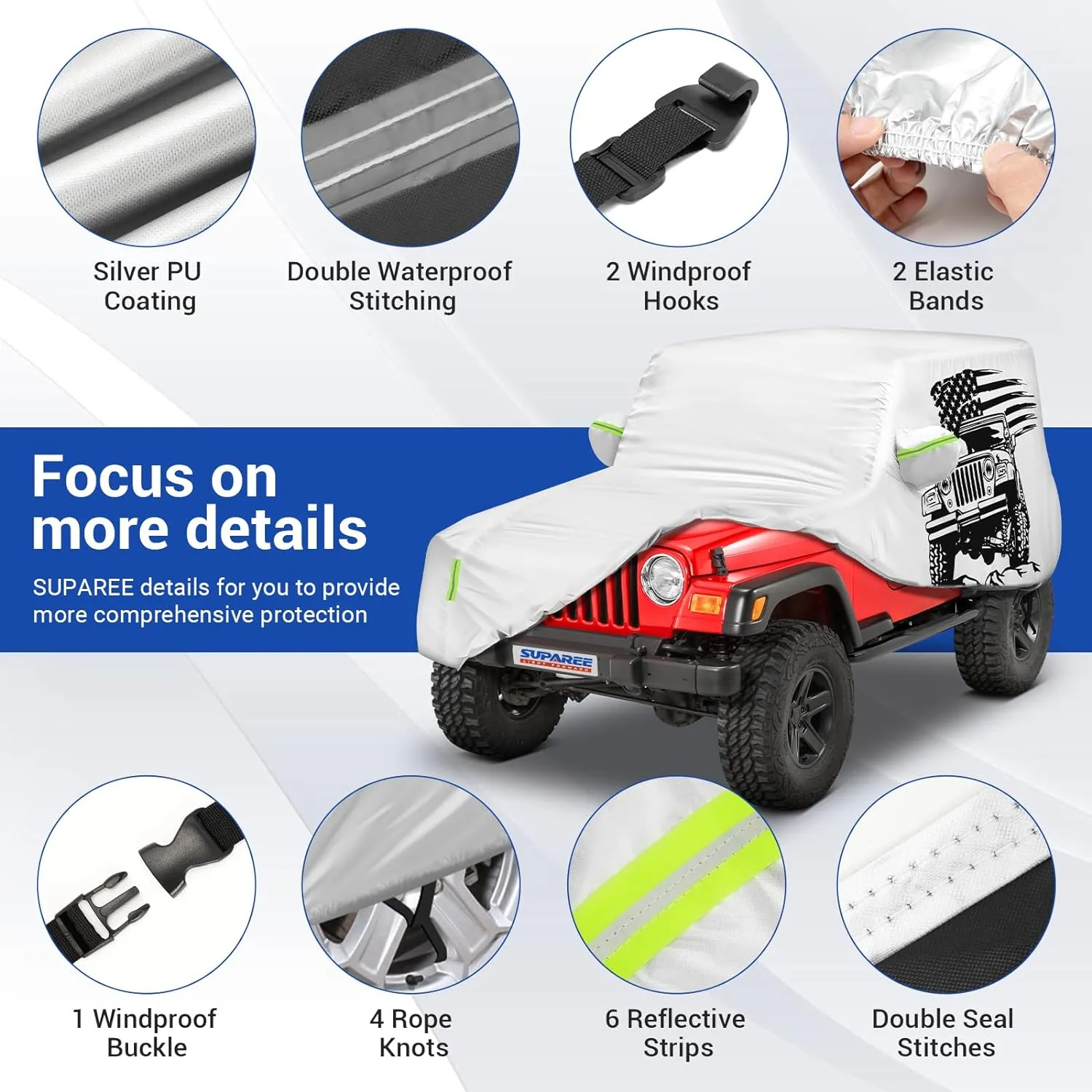Suparee New Jeep Full Cover Waterproof for 1976-2006 Wrangler TJ YJ 2 Door
