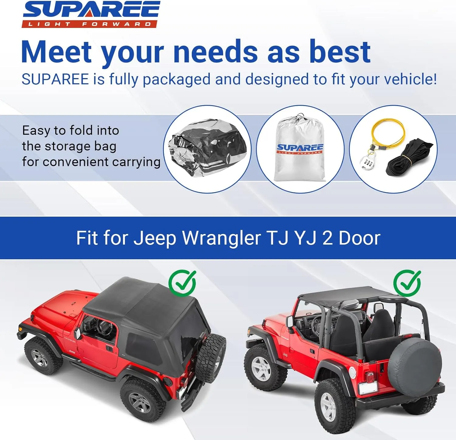 Suparee New Jeep Full Cover Waterproof for 1976-2006 Wrangler TJ YJ 2 Door