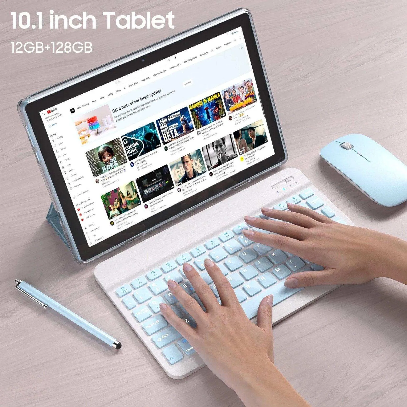 TUTT CP20 2 in 1 Tablet 10.1 Inch FHD Android 13 with Keyboard, Mouse, Case, Stylus, 128GB ROM 12GB RAM, Dual Camera, Quad Core | 128GB SanDisk Pro 5-in-1 Kit